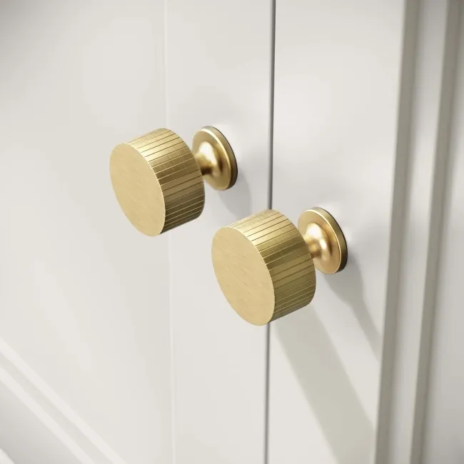 Lucia Chalk White Cabinet with Oak Effect Top 640mm (Excludes Counter Top Basin) - Brushed Brass Accents