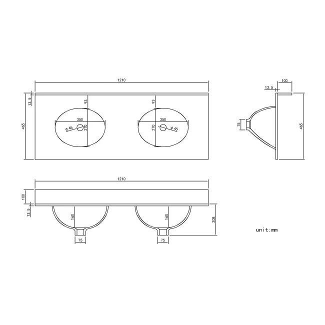 Lucia Chalk White Double Vanity with Marble Top & Undermount Basins 1200mm - Brushed Brass Accents