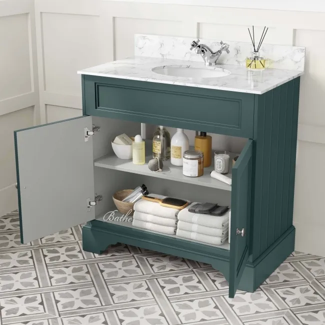 Lucia Midnight Green Vanity with Marble Top & Undermount Basin 830mm
