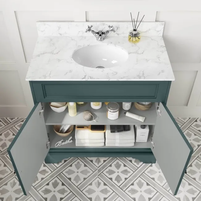Lucia Midnight Green Vanity with Marble Top & Undermount Basin 830mm