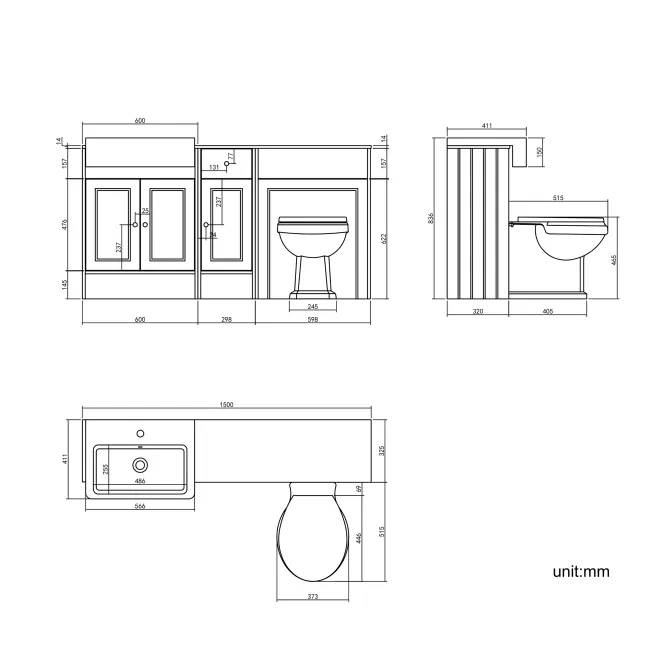Monaco Dove Grey Combination Vanity Basin with Marble Top and Hudson Toilet with Wooden Seat 1500mm - Brushed Brass Accents