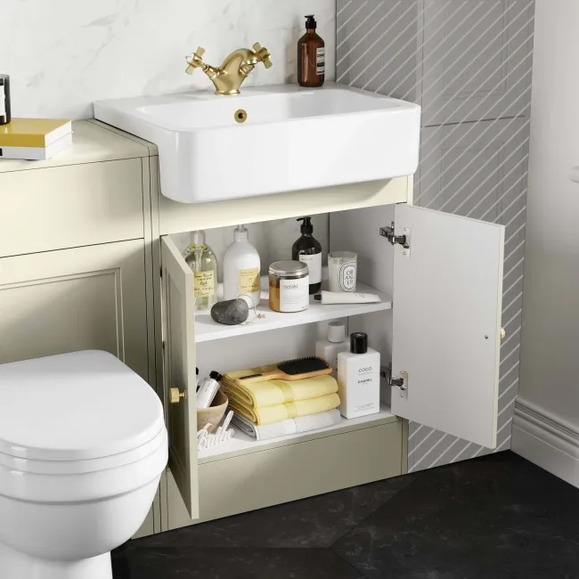 Monaco Chalk White Combination Vanity Basin and Seattle Toilet 1200mm - Brushed Brass Accents