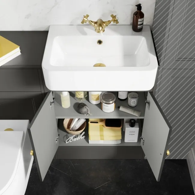 Monaco Graphite Grey Combination Vanity Basin and Boston Toilet 1200mm - Brushed Brass Accents