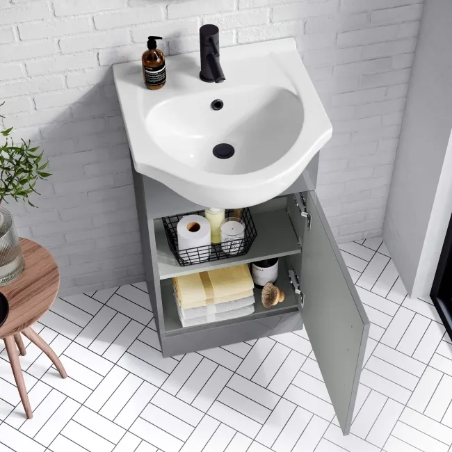 Quartz Stone Grey Cloakroom Vanity with Semi Recessed Basin 450mm - Black Accents