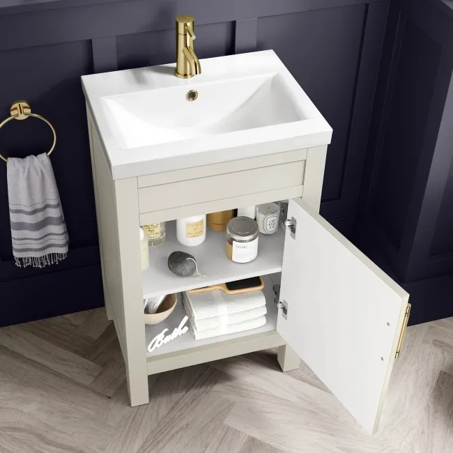 Bermuda Chalk White Basin Vanity 500mm - Brass Knurled Handles