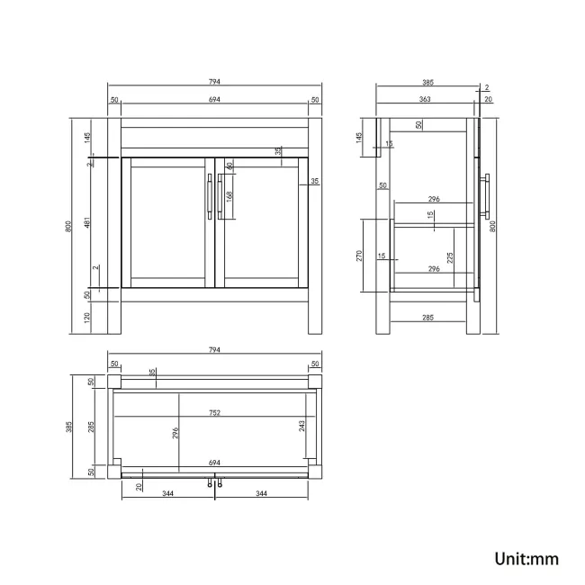 Bermuda Chalk White Vanity with Marble Top & Oval Counter Top Basin 800mm - Brass Knurled Handles