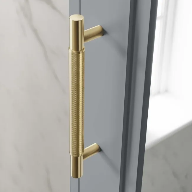 Dove Grey Mirror Cabinet 700x500mm - Brass Knurled Handles