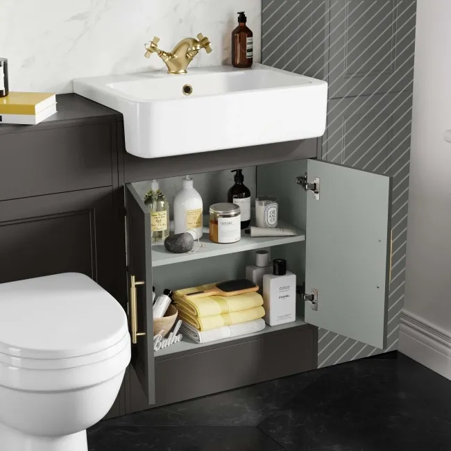 Monaco Graphite Grey Combination Vanity Basin and Seattle Toilet 1200mm - Brass Knurled Handles