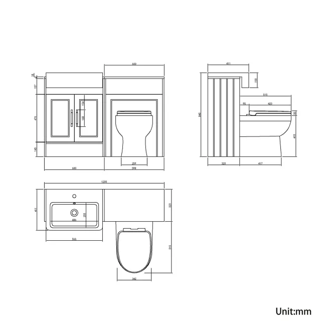Monaco Graphite Grey Combination Vanity Basin and Seattle Toilet 1200mm - Brass Knurled Handles
