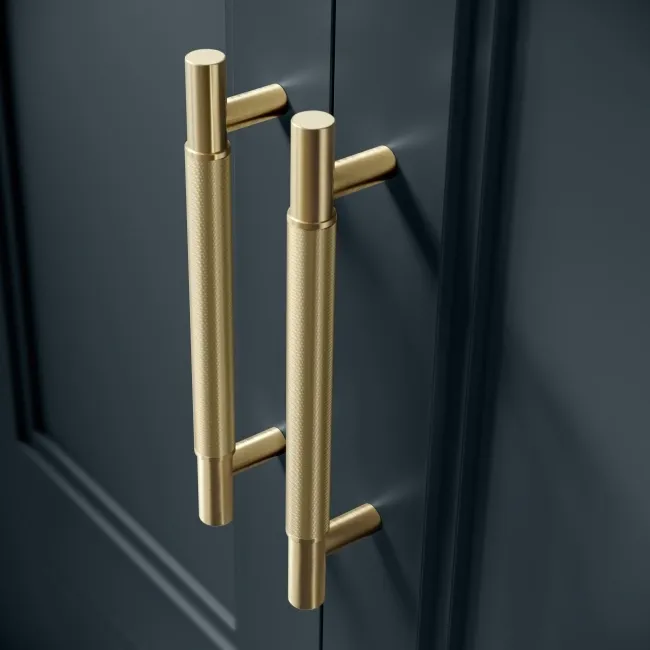 Monaco Inky Blue Basin Vanity 600mm - Brass Knurled Handles