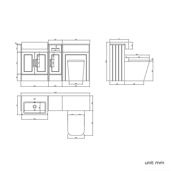 Monaco Inky Blue Combination Vanity Basin and Boston Toilet 1500mm - Brass Knurled Handles