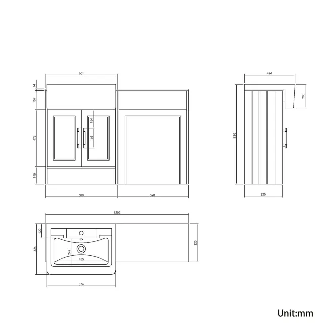 Monaco Inky Blue Combination Vanity Traditional Basin with Marble Top 1200mm (Excludes Pan & Cistern) - Brass Knurled Handles