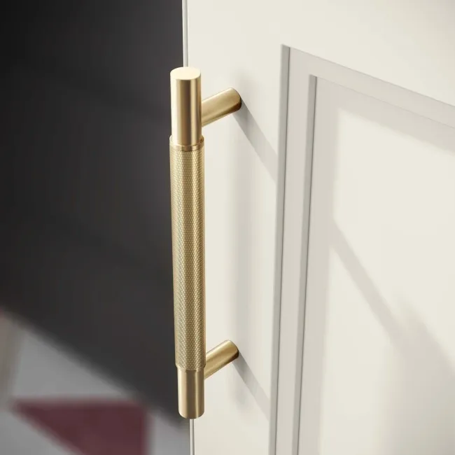 Lucia Chalk White Corner Basin Vanity 400mm - Brass Knurled Handle