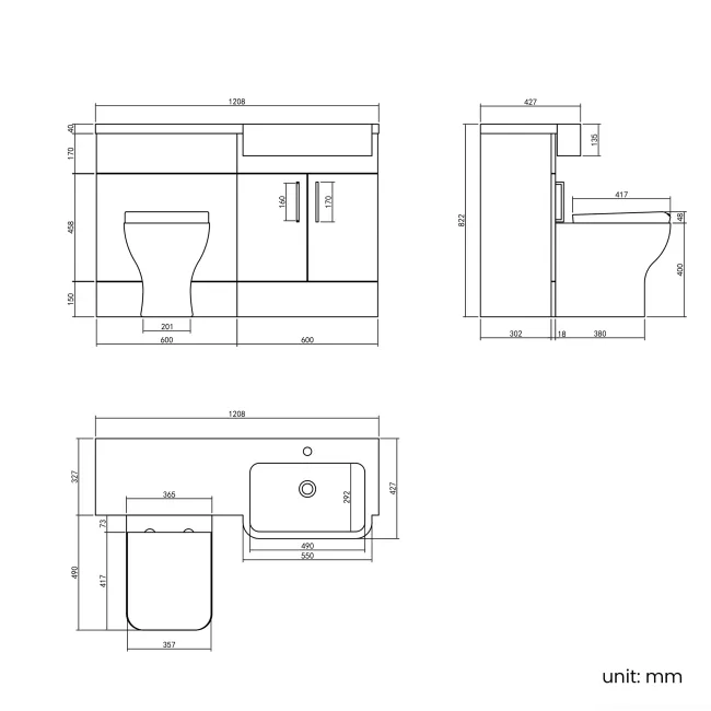 Harper Gloss White Combination Vanity Basin and Houston Toilet 1200mm - Brushed Brass Accents - Right Handed