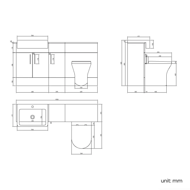 Harper Gloss White Combination Vanity Basin and Tucson Toilet 1500mm - Brushed Brass Accents