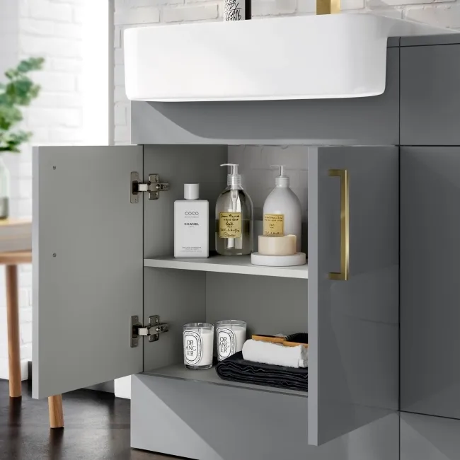 Harper Stone Grey Combination Vanity Basin and Tucson Toilet 1200mm - Brushed Brass Accents