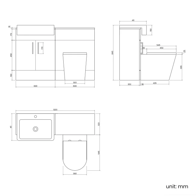Harper Stone Grey Combination Vanity Basin and Boston Toilet 1200mm - Brushed Brass Accents