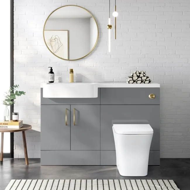 Harper Stone Grey Combination Vanity Basin and Houston Toilet 1200mm - Brushed Brass Accents - Left Handed