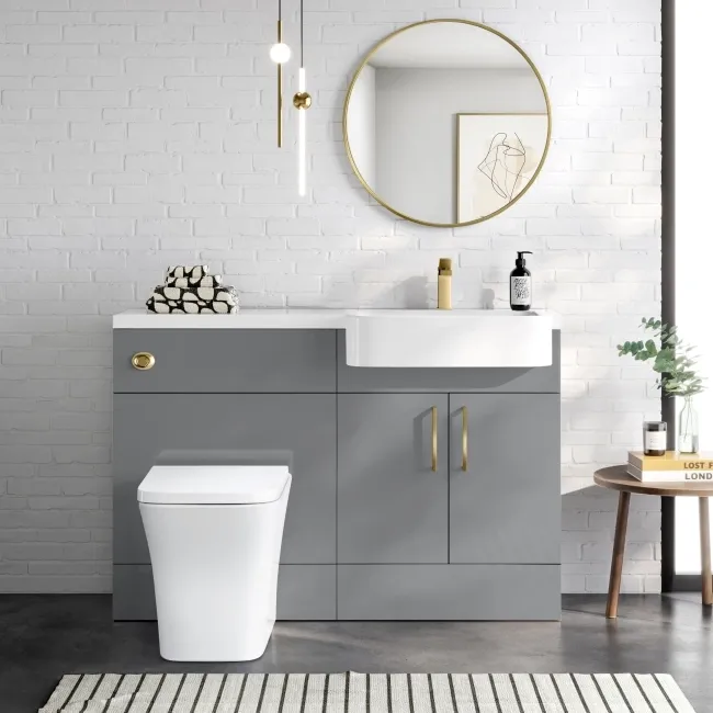 Harper Stone Grey Combination Vanity Basin and Houston Toilet 1200mm - Brushed Brass Accents - Right Handed