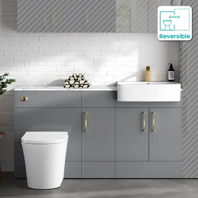 Harper Stone Grey Combination Vanity Basin with Marble Top & Tucson Toilet 1500mm - Brushed Brass Accents