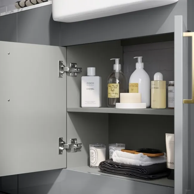 Harper Stone Grey Combination Vanity Basin with Marble Top & Tucson Toilet 1500mm - Brushed Brass Accents