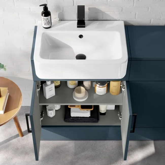 Harper Navy Blue Combination Vanity Basin and Houston Toilet 1200mm - Black Accents