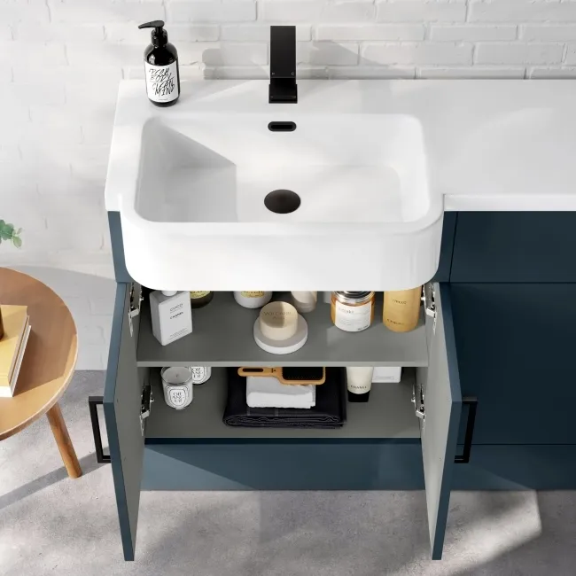 Harper Navy Blue Combination Vanity Basin and Tucson Toilet 1200mm - Black Accents - Left Handed