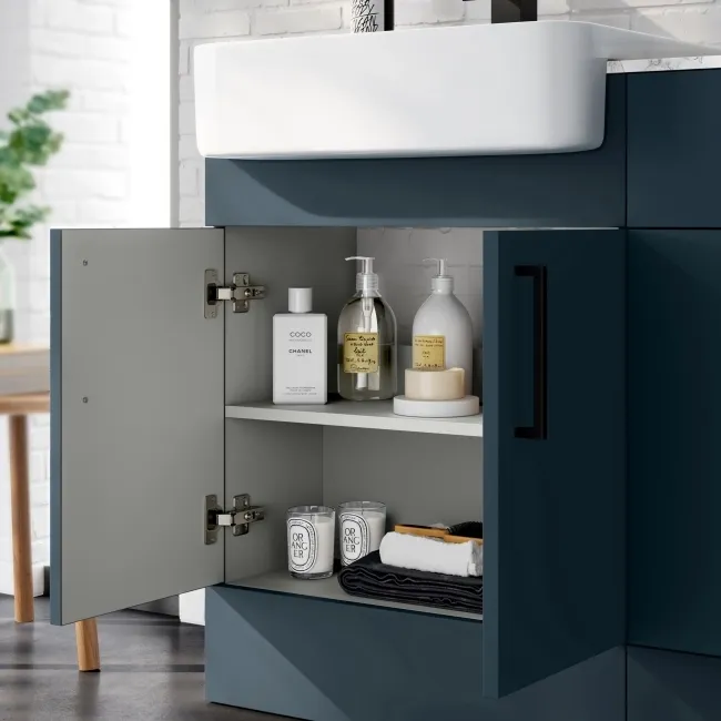 Harper Navy Blue Combination Vanity Basin with Marble Top & Houston Toilet 1200mm - Black Accents