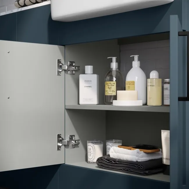 Harper Navy Blue Combination Vanity Basin with Marble Top 1500mm (Excludes Toilet) - Black Accents