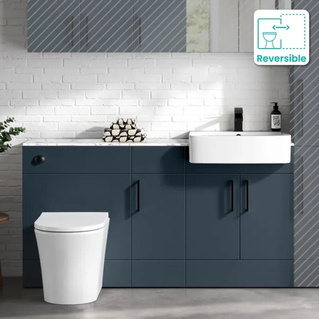Harper Navy Blue Combination Vanity Basin with Marble Top & Tucson Toilet 1500mm - Black Accents