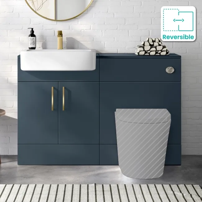 Harper Navy Blue Basin Vanity and Back To Wall Toilet Unit 1200mm (Excludes Toilet) - Brushed Brass Accents