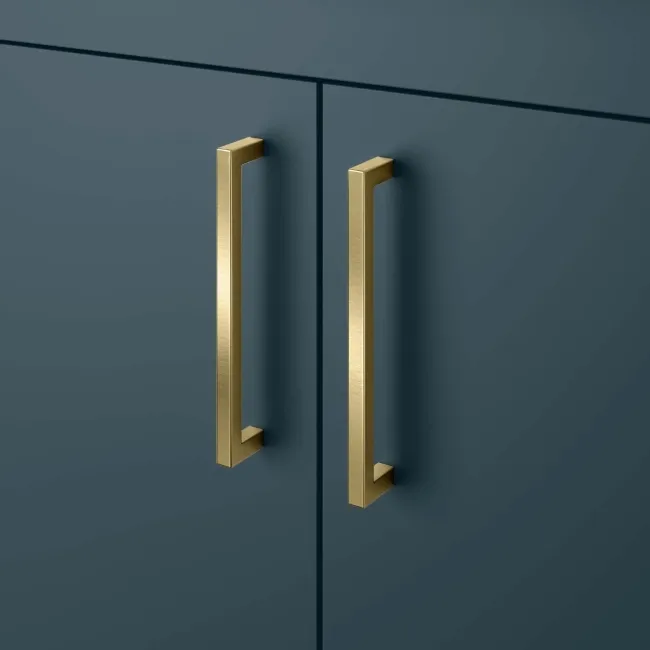 Harper Navy Blue Basin Vanity and Back To Wall Toilet Unit 1200mm (Excludes Toilet) - Brushed Brass Accents - Left Handed