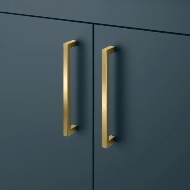 Harper Navy Blue Combination Vanity Basin and Houston Toilet 1200mm - Brushed Brass Accents - Right Handed