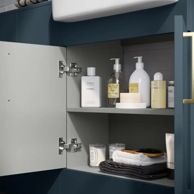 Harper Navy Blue Combination Vanity Basin and Houston Toilet 1500mm - Brushed Brass Accents