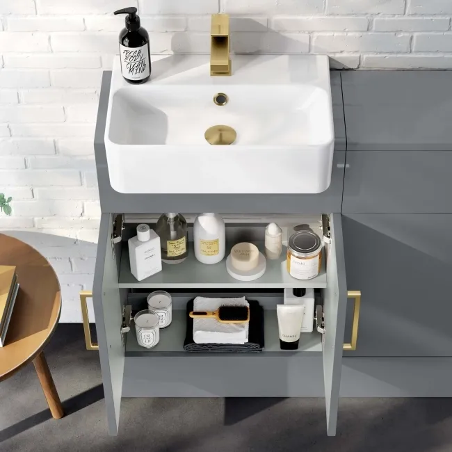 Harper Stone Grey Basin Vanity and Back To Wall Toilet Unit 1000mm (Excludes Toilet) - Brushed Brass Accents