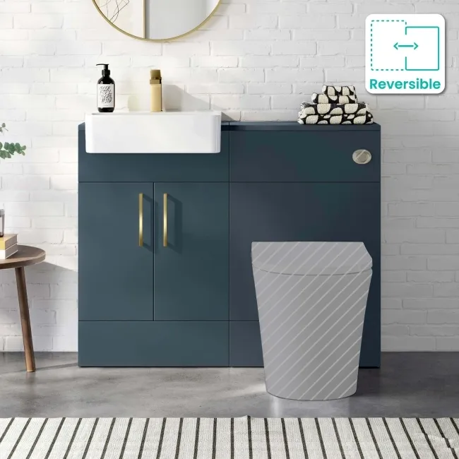 Harper Navy Blue Basin Vanity and Back To Wall Toilet Unit 1000mm (Excludes Toilet) - Brushed Brass Accents