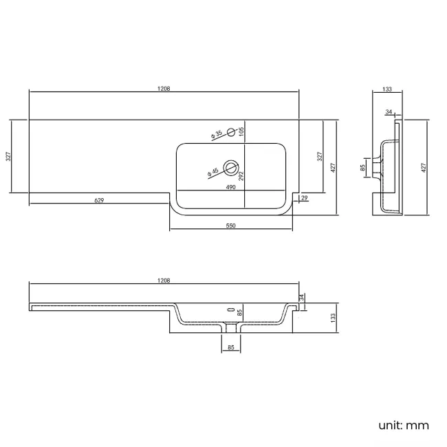 Foster Tungsten Grey Combination Vanity Basin and Boston Toilet 1200mm - Right Handed
