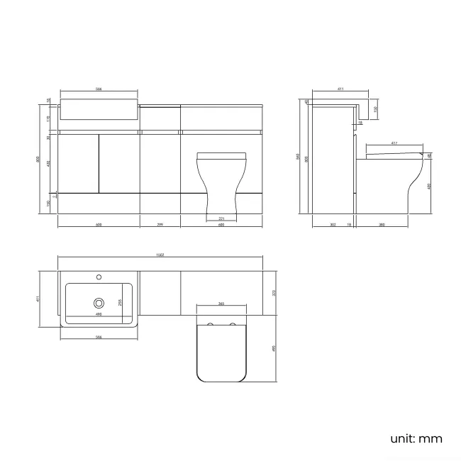 Foster Tungsten Grey Combination Vanity Basin and Houston Toilet 1500mm