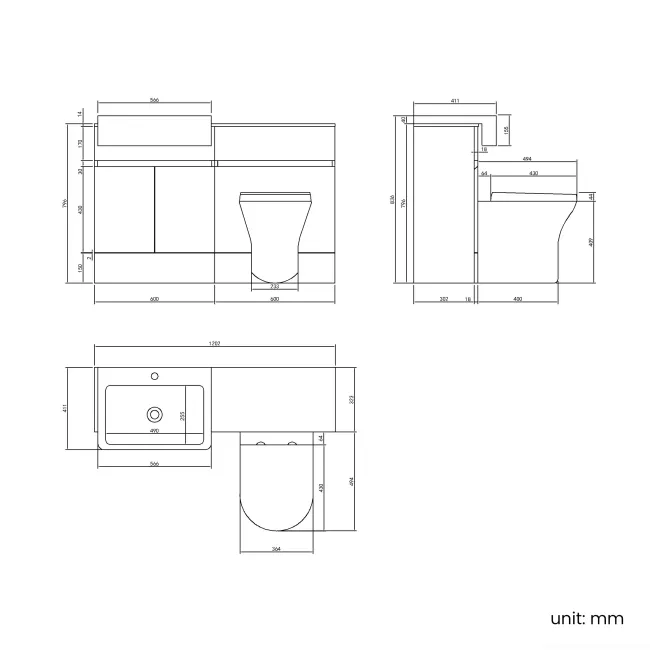 Foster Tungsten Grey Combination Vanity Basin with Marble Top & Tucson Toilet 1200mm