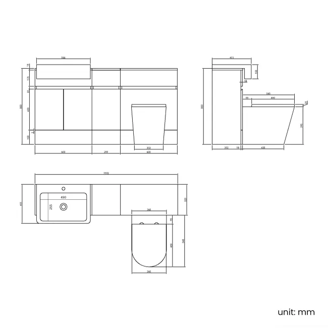 Foster Tungsten Grey Combination Vanity Basin with Marble Top & Boston Toilet 1500mm
