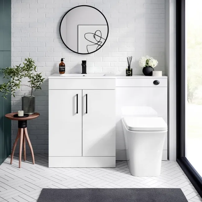 Mersey Gloss White Combination Vanity Basin and Houston Toilet 1100mm - Black Accents