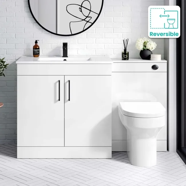 Mersey Gloss White Combination Vanity Basin and Miami Toilet 1300mm - Black Accents