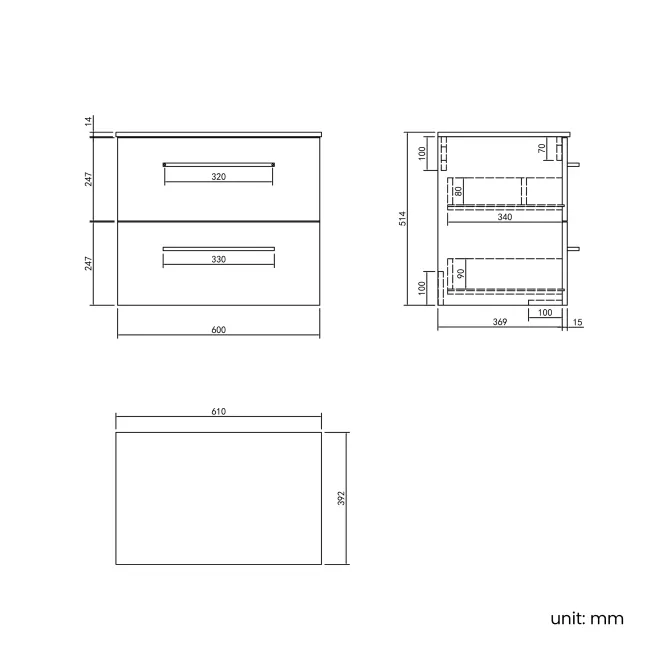 Elba Graphite Grey Wall Hung Drawer Vanity with Marble Top & Cody Basin 600mm - Black Accents