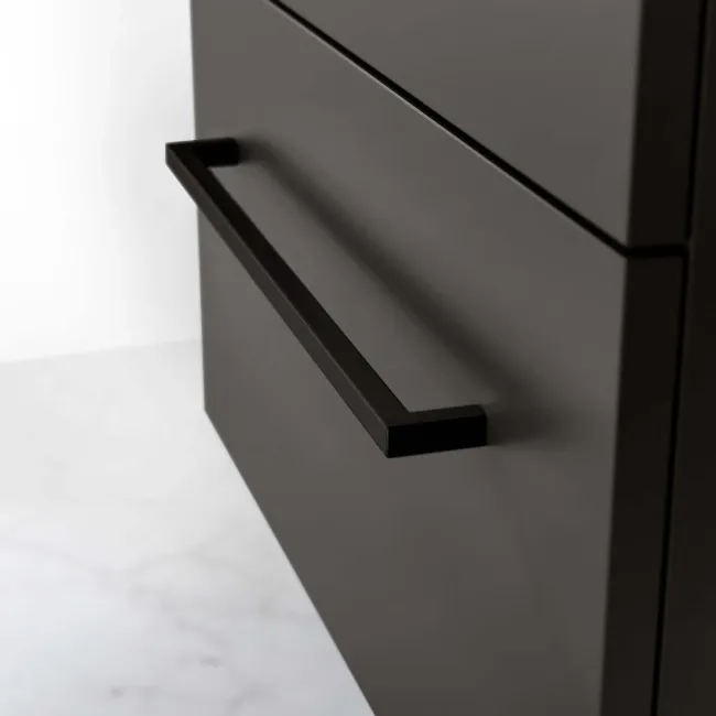 Elba Graphite Grey Double Wall Hung Drawer Vanity with Marble Top & Cody Basin 1200mm - Black Accents