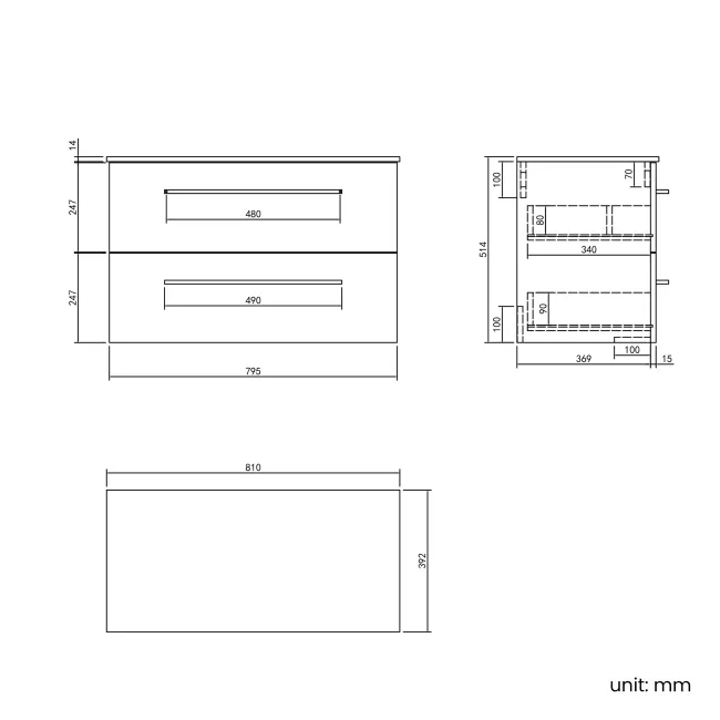 Elba Midnight Green Wall Hung Drawer Vanity 800mm (Excludes Counter Top Basin) - Brushed Brass Accents