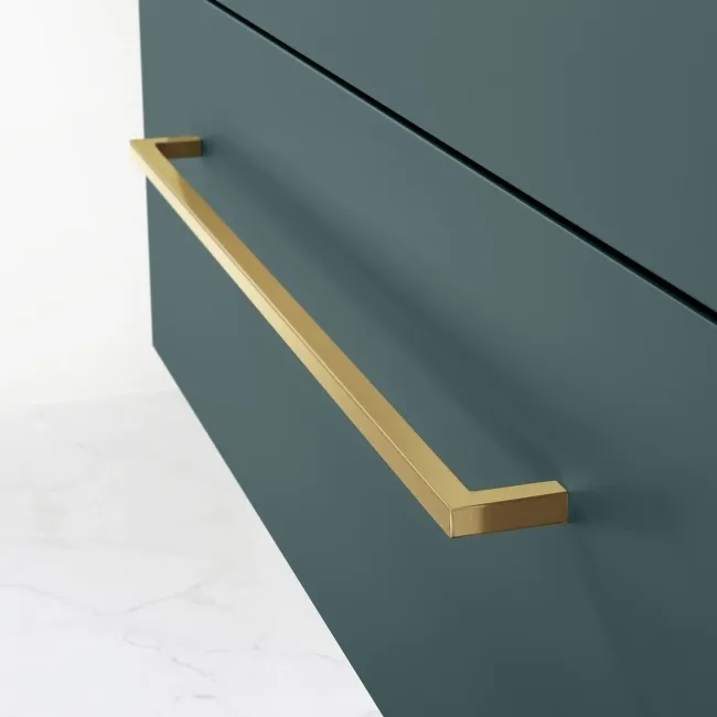 Elba Midnight Green Wall Hung Drawer Vanity with Marble Top & Oval Counter Top Basin 800mm - Brushed Brass Accents