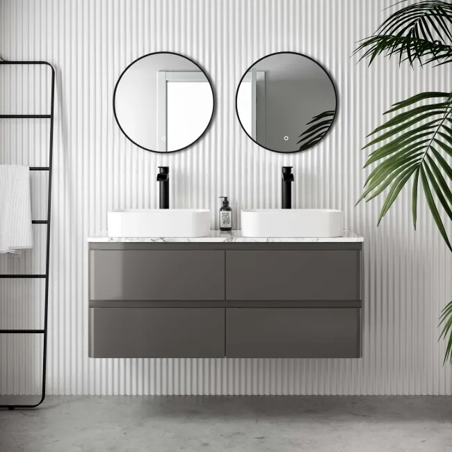 Corsica Tungsten Grey Wall Hung Drawer Vanity with Marble Top & Marin Basin 1200mm