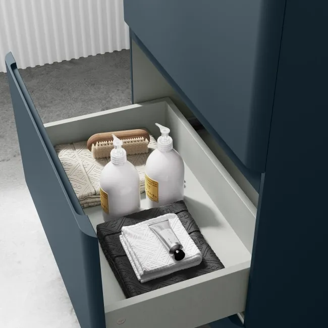 Corsica Inky Blue Vanity Drawer with Marble Top & Marin Basin 600mm
