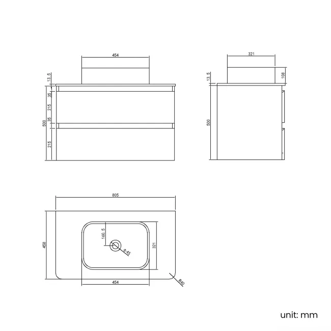 Corsica Midnight Green Wall Hung Drawer Vanity with Marble Top & Marin Basin 800mm