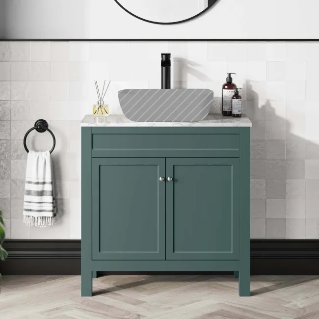 Bermuda Midnight Green Cabinet with Marble Top 800mm - Excludes Counter Top Basin